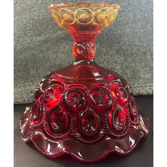 Cadmium Glow LE Smith Amberina Red Moon Star Pedestal Dish - Picture 3 of 11
